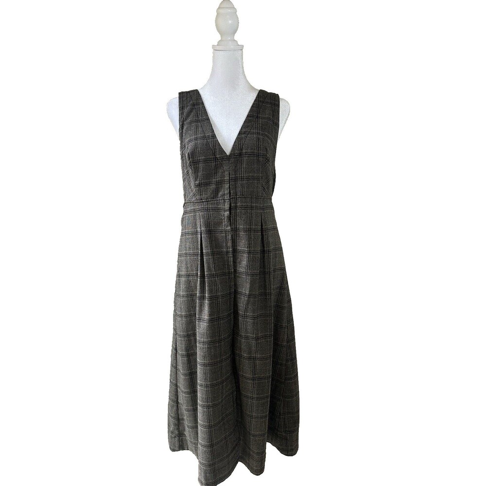 Free People Women’s Vest Dress Brown Corset Plaid Long Maxi Size 4